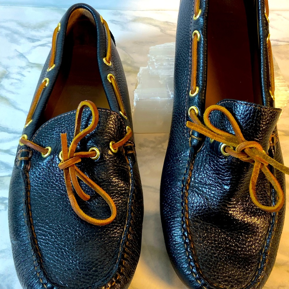 Brooks Brothers  Men Driving Moccasin slip on Shoes Black Leather.